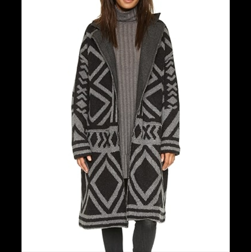 Free People Bold Geo Sweater Coat Wool Geometric Women XS Long Coatigan Boho